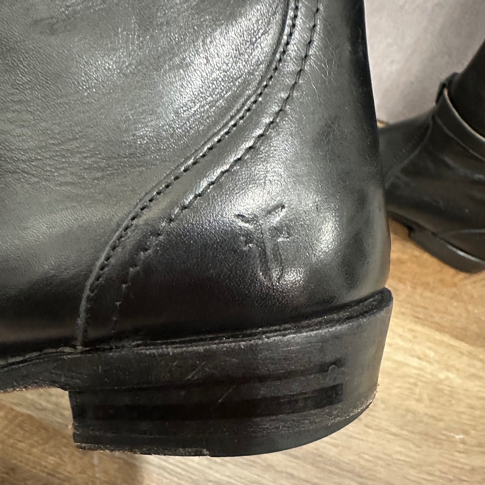 FRYE Women Black Leather Riding Boots‎ Genuine Goodyear Welt Size 6.5 READ - Picture 9 of 13